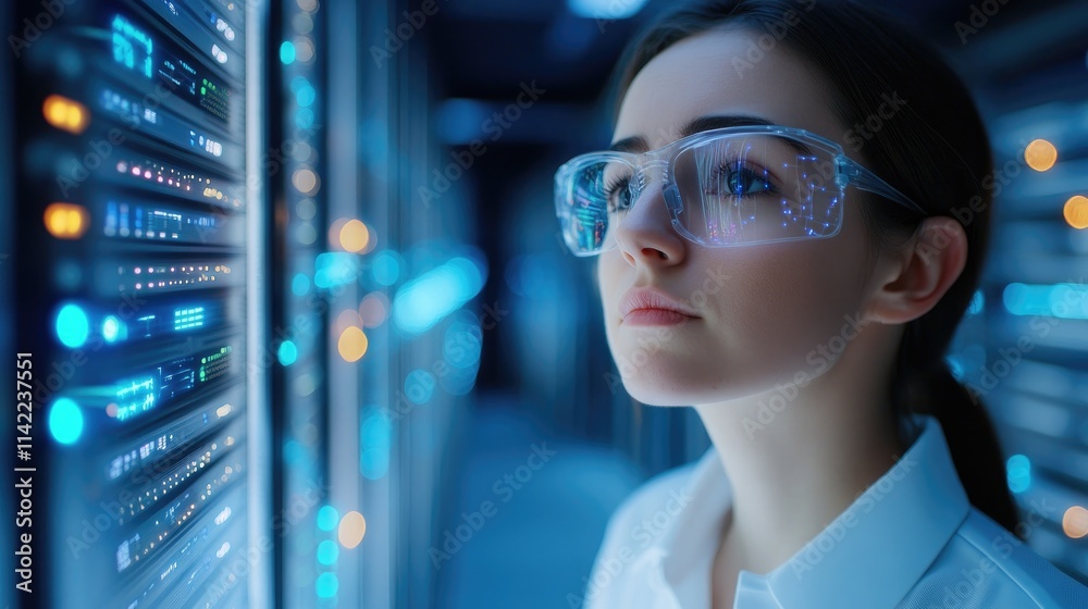 Focused Technician in High-Tech Data Center Focused Technician in High-Tech Data Center