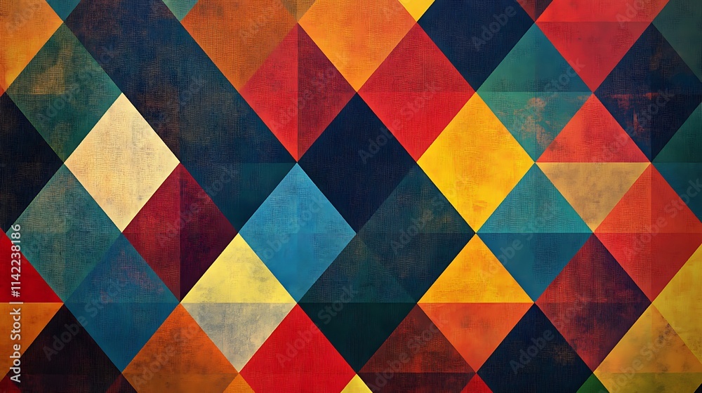 Abstract geometric pattern with textured, colorful diamonds. Abstract geometric pattern with textured, colorful diamonds.