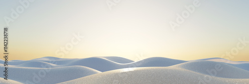 Wavy snow landscape in the evening sunlight. 3D Rendering