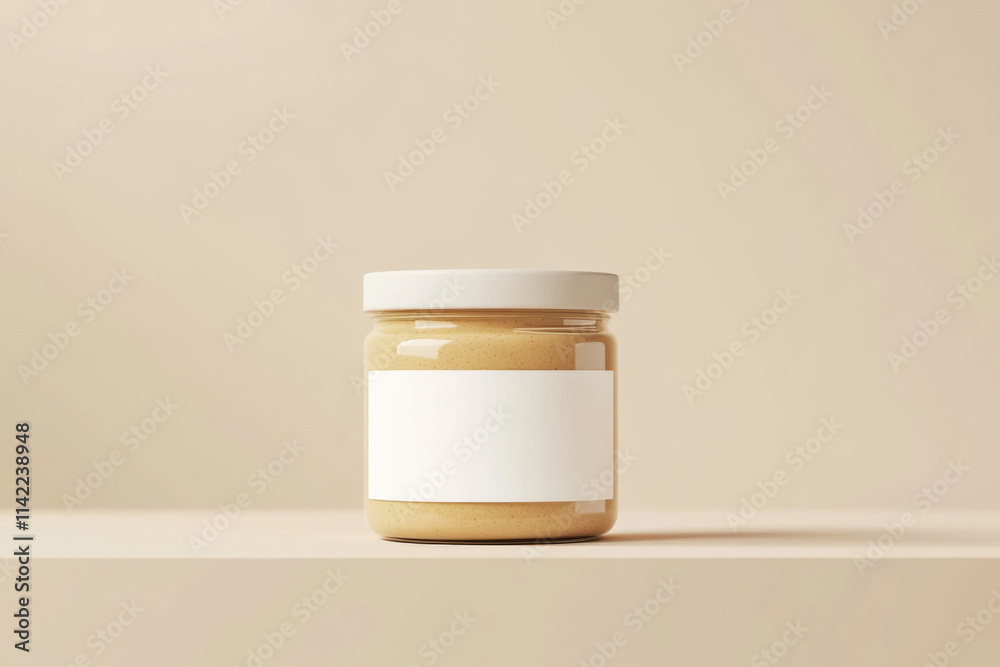 Peanut, almond, nut butter jar mockup with blank label Peanut, almond, nut butter jar mockup with blank label