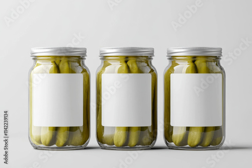 Wallpaper Mural Pickled Cucumber Jar Mock-Up - Three Jars. Blank Label.  Torontodigital.ca