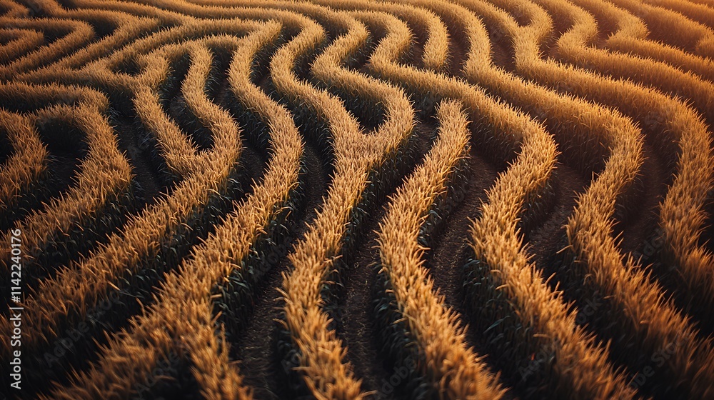 Golden Wheat Field Rows Patterned Design Golden Wheat Field Rows Patterned Design
