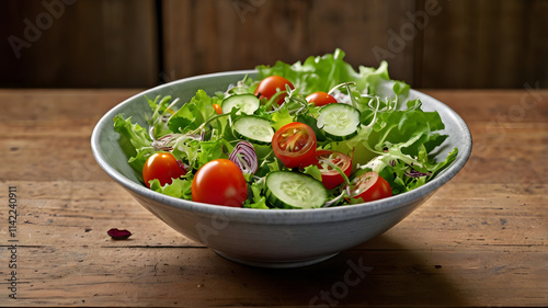 Fresh Salad with Cheese, Tomatoes, and Vegetables in a Bowl