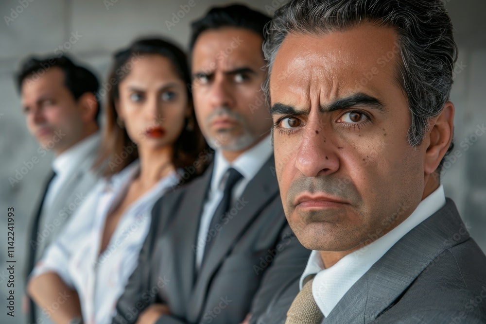 Group of business people standing together and looking at the camera with serious face Group of business people standing together and looking at the camera with serious face