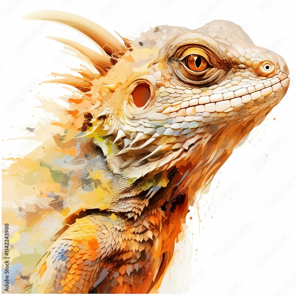 A colorful lizard is sitting on a white background A colorful lizard is sitting on a white background