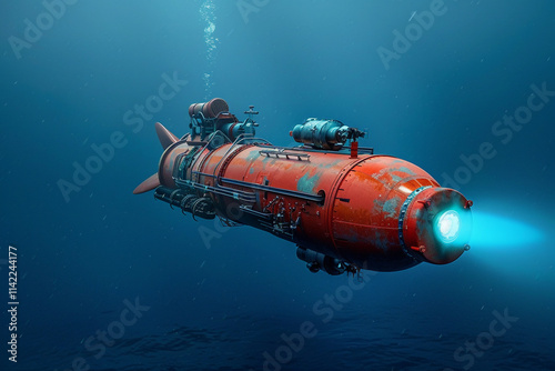 Beautiful large bathyscaphe floating in middle of ocean during exploration photo