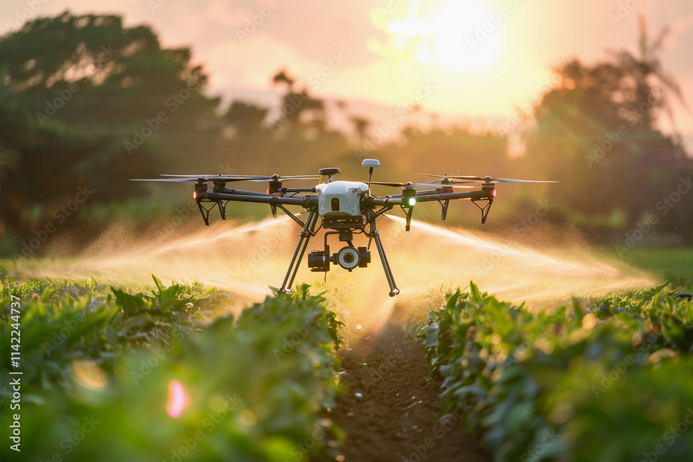 Drone flying in sky over beautiful nature during observation from top Drone flying in sky over beautiful nature during observation from top