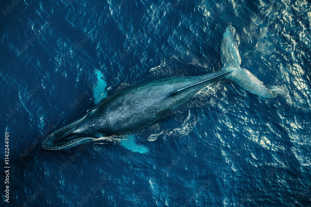 Fototapeta premium Fantastically beautiful majestic huge whale in blue ocean