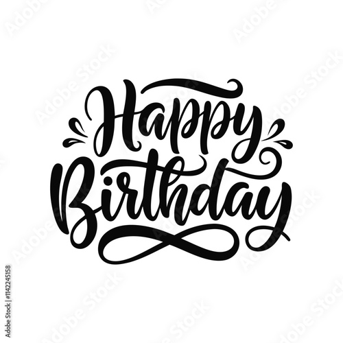 Happy Birthday lettering,Calligraphy lettering word graphic, vintage art for posters and greeting cards design. Calligraphic quote in green ink isolated on white.