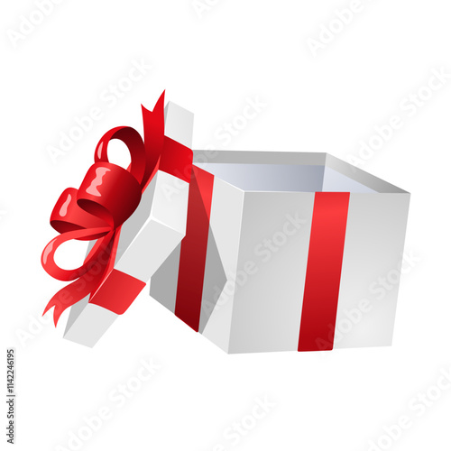 Opened gift box with red ribbon