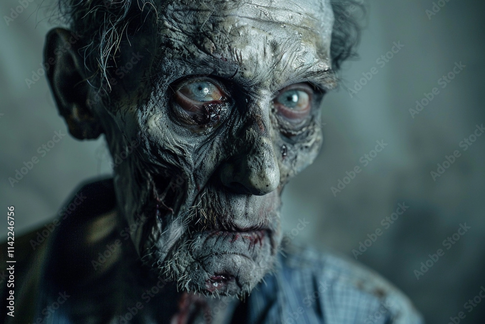 Scary sinister zombie wandering in street with dramatic lighting Scary sinister zombie wandering in street with dramatic lighting