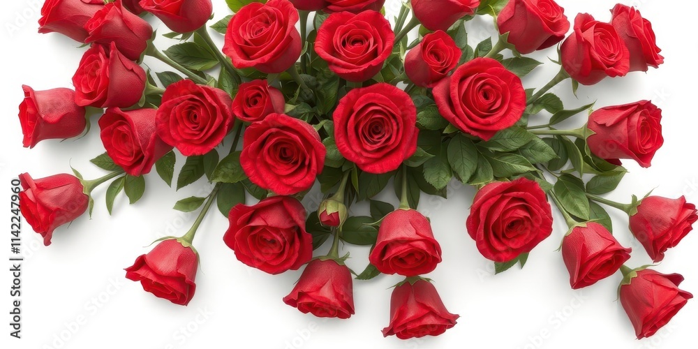 A vibrant bouquet of red roses, isolated on a pure white background, beauty, petals A vibrant bouquet of red roses, isolated on a pure white background, beauty, petals