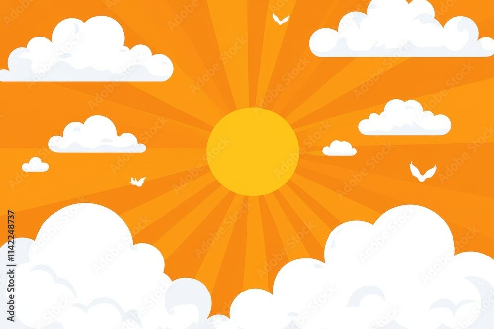 A background of a sweltering summer or heat wave, with an orange sky and a fiery sun. A background of a sweltering summer or heat wave, with an orange sky and a fiery sun.