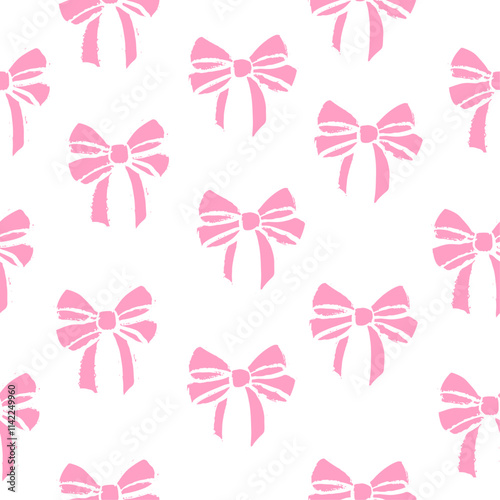 Pink bows doodle seamless pattern. Seamless trendy coquette ribbon bow knot pattern. Valentine background for texture wrapping paper. 