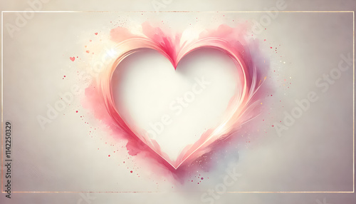 A heart-shaped frame with a soft watercolor texture in pastel hues of pink and peach.