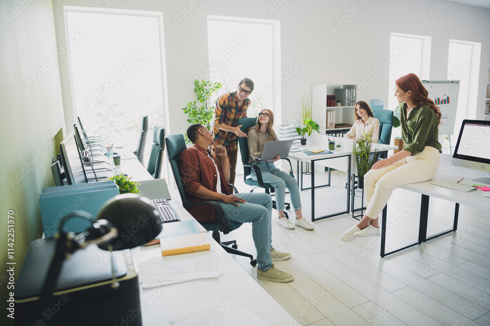 Photo of happy smiling students enjoying business school studying modern device indoors workplace workstation Photo of happy smiling students enjoying business school studying modern device indoors workplace workstation