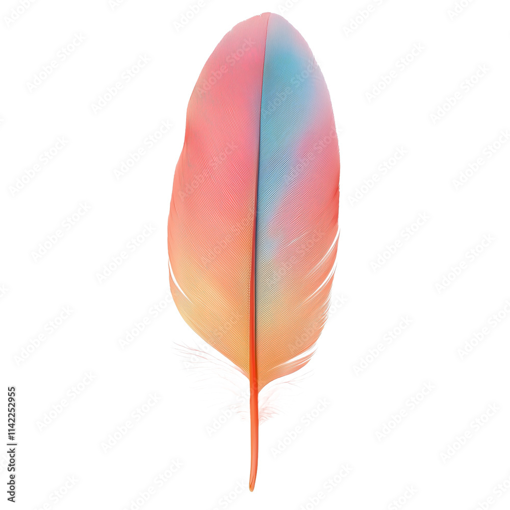 Colorful feather with a gradient of pink, blue, and orange. Colorful feather with a gradient of pink, blue, and orange.
