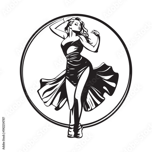 Dancing Logo Designs vector. illustration of a beautiful girl dancing in a circle Vector illustration