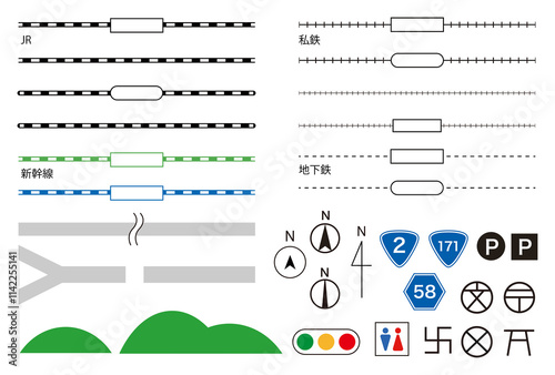 線路地図イラスト素材・道路・道路標識