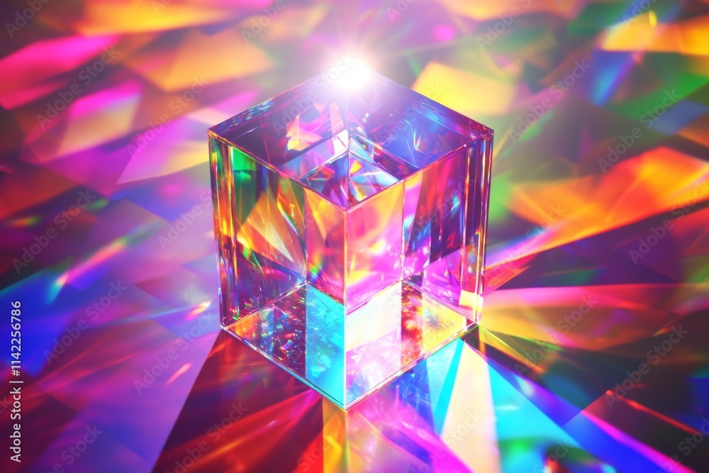 A glass cube, lit by the sun, casts a beautiful rainbow, inspiring wonder and awe at the natural interplay of light and color. A glass cube, lit by the sun, casts a beautiful rainbow, inspiring wonder and awe at the natural interplay of light and color.