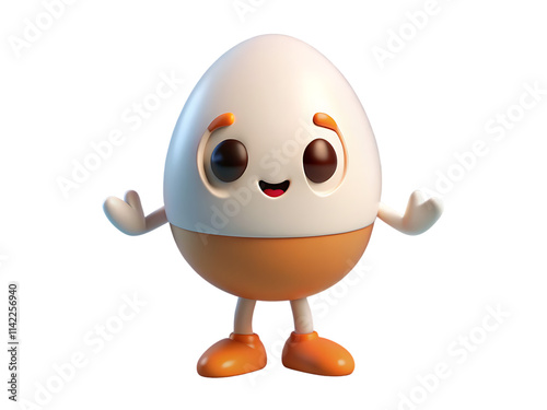 Happy Cartoon Egg Character with Big Smile and Open Arms