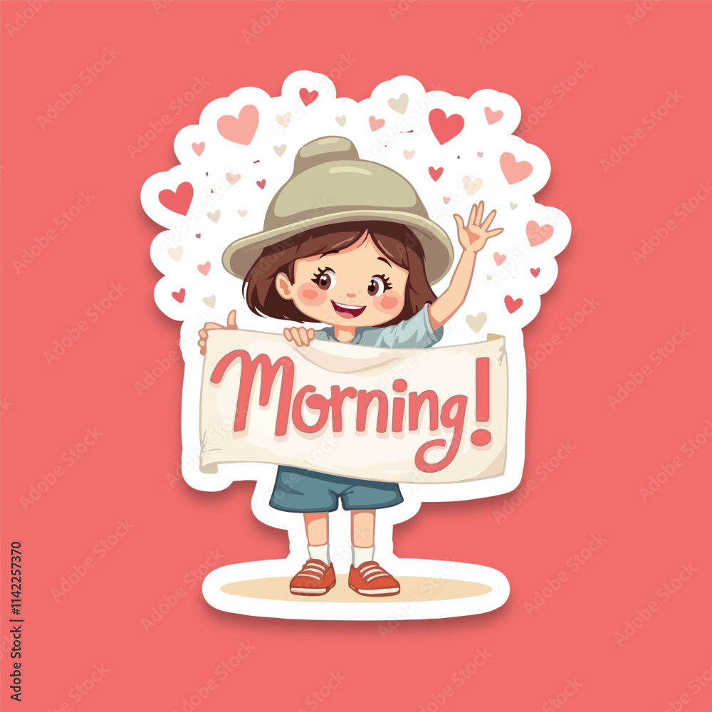 Good morning icon comic style steaker