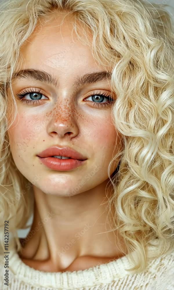 A blonde woman with a short haircut and a white sweater