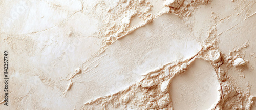A close-up texture of scattered loose powder in neutral beige tones creating abstract patterns. Generative AI.