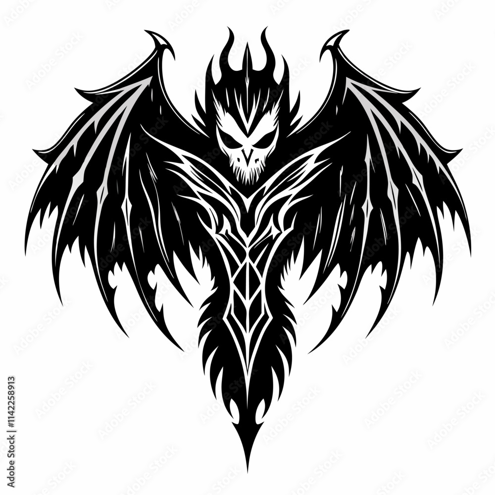 Fototapeta premium Dark Gothic Winged Demon Art with Tribal Design