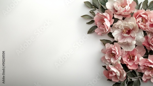 Fototapeta Naklejka Na Ścianę i Meble -  Delicate watercolor artwork of pink peonies floral art scene studio setting botanical inspiration artistic perspective