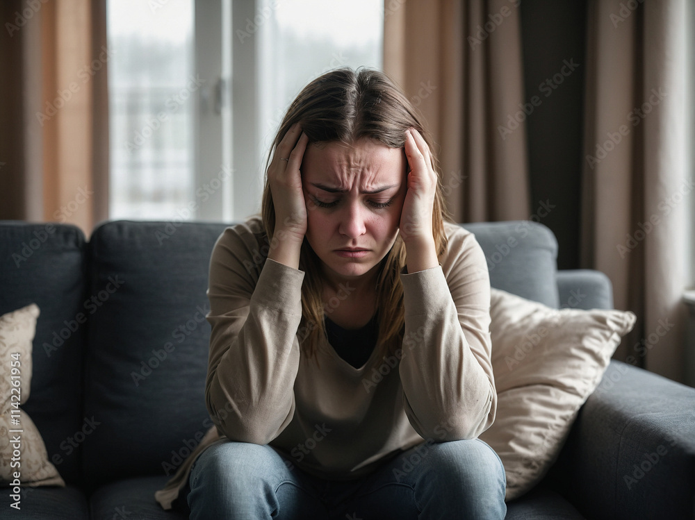 Coping with anxiety home living room photo of a woman emotional environment close-up view mental health awareness Coping with anxiety home living room photo of a woman emotional environment close-up view mental health awareness