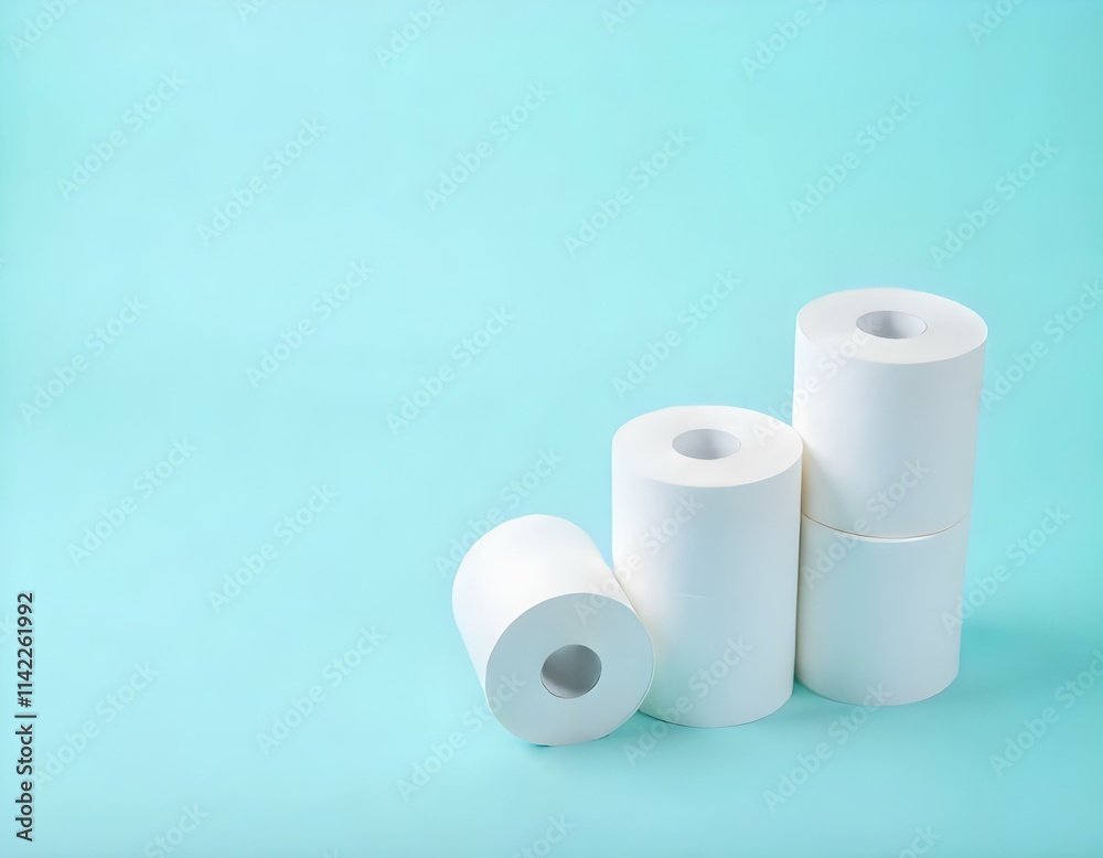 isolated toilet paper roll on a pale pastel light blue background, warm, comfy, smooth, soft isolated toilet paper roll on a pale pastel light blue background, warm, comfy, smooth, soft