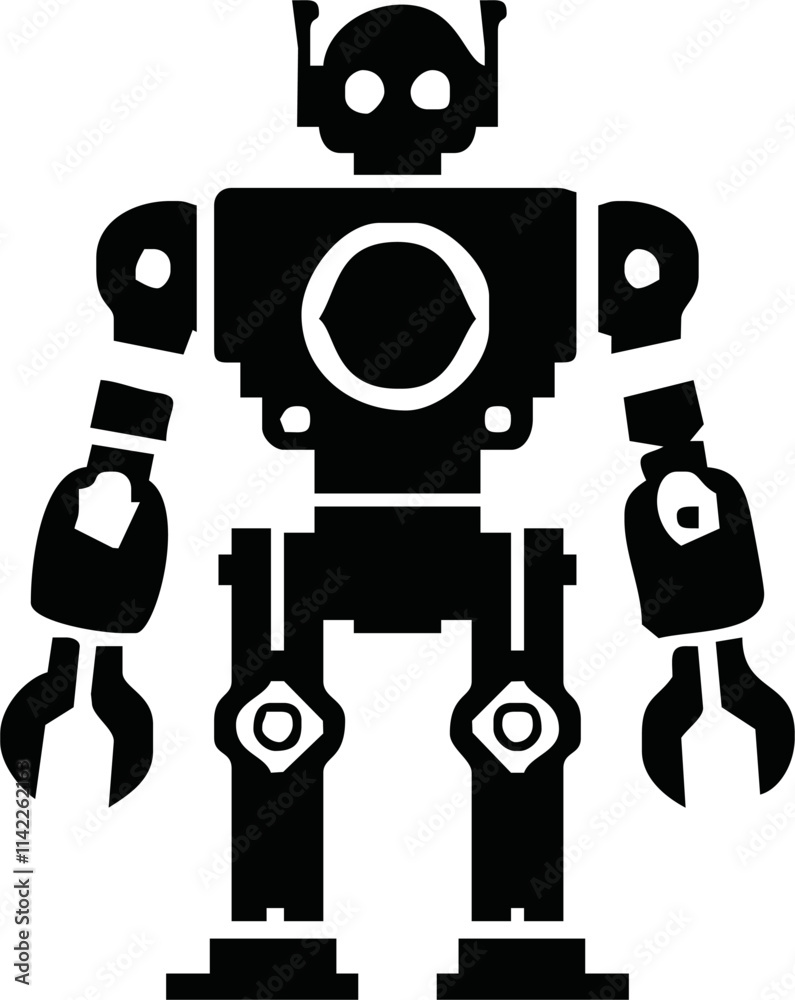 various robot silhouettes on the white background various robot silhouettes on the white background