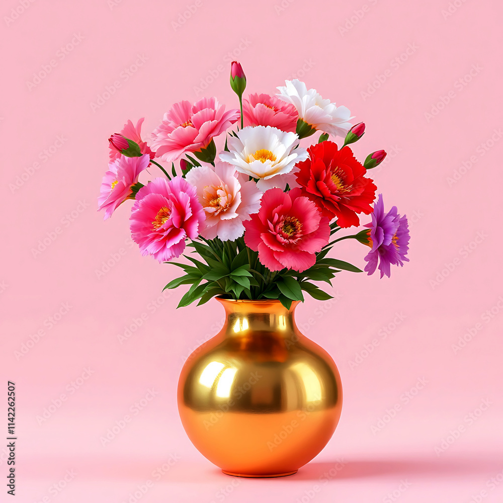 Beautiful Fresh Flowers in Golden Vase for Interior Decor and Design Beautiful Fresh Flowers in Golden Vase for Interior Decor and Design