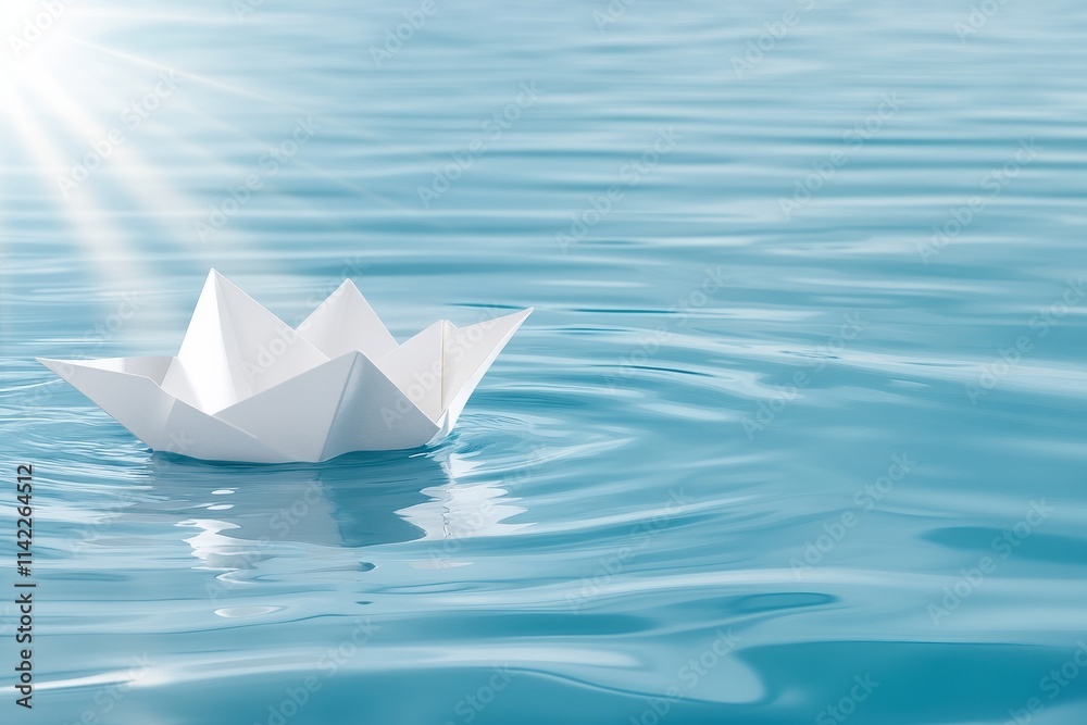 Paper boats floating on a calm water. Generative AI Paper boats floating on a calm water. Generative AI