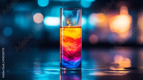 Vibrant layered colors in a glass cylinder