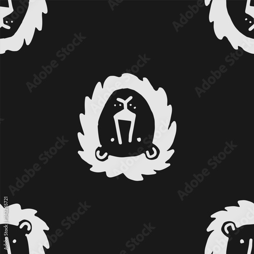 Seamless vector pattern with cute draw fluffy lion, paws. Simple doodle style.	
