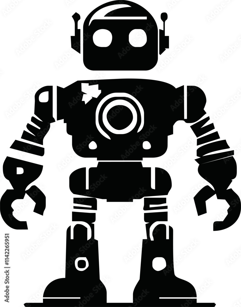 various robot silhouettes on the white background various robot silhouettes on the white background