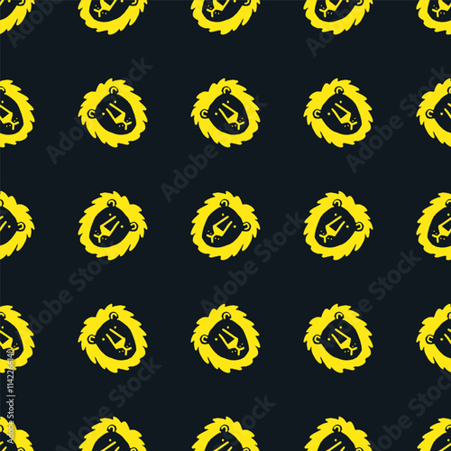 Seamless vector pattern with cute draw fluffy lion, paws. Simple doodle style.	

