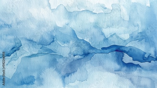 Abstract blue watercolor painting with a textured paper background