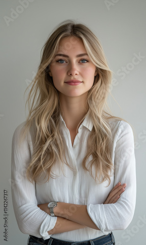 woman standing on white background full length