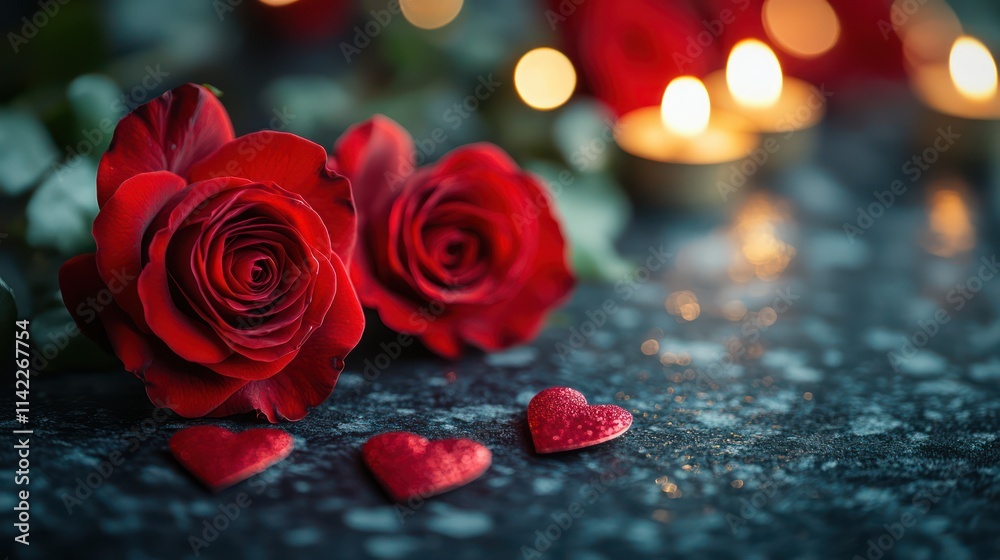 Romantic Red Roses and Hearts: A Valentine's Day Still Life Romantic Red Roses and Hearts: A Valentine's Day Still Life