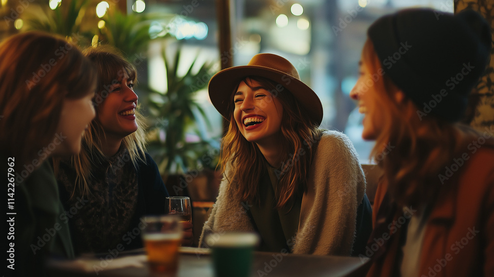 Group of Friends Laughing and Enjoying Drinks Together in a Cozy Café
Group of Friends Laughing and Enjoying Drinks Together in a Cozy Café