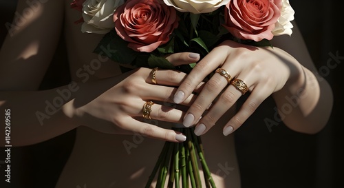 bride and groom holding hands