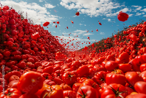 Greeting card with bright holiday composition for celebrate la tomatina photo