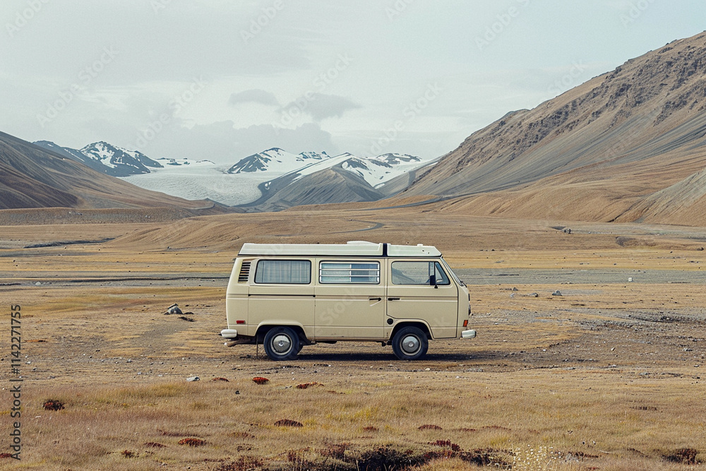 Obraz premium Holiday trip on large family motorhome for holiday in beautiful nature