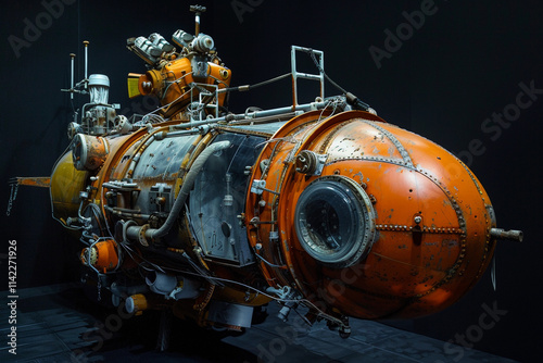 Beautiful large bathyscaphe floating in middle of ocean during exploration photo