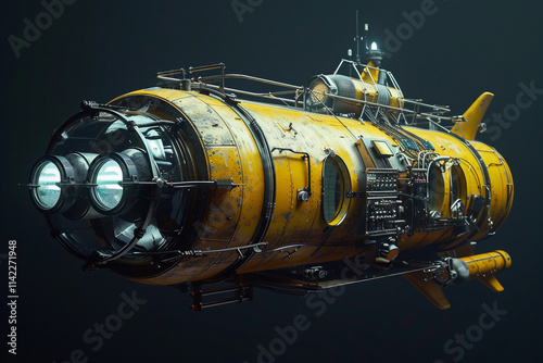 Beautiful large bathyscaphe floating in middle of ocean during exploration photo