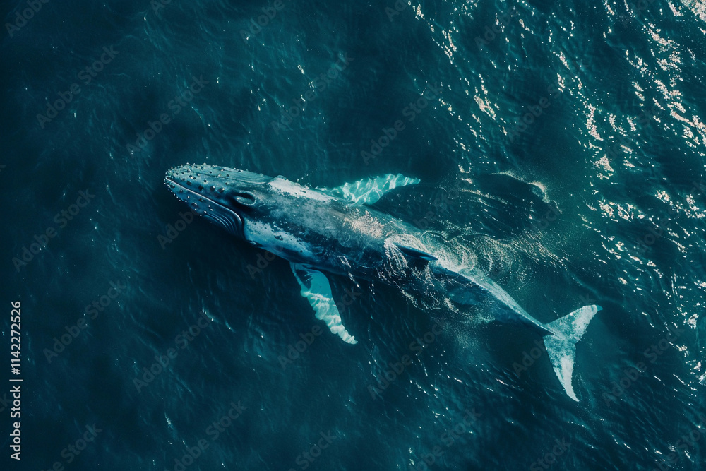 Fototapeta premium Fantastically beautiful majestic huge whale in blue ocean