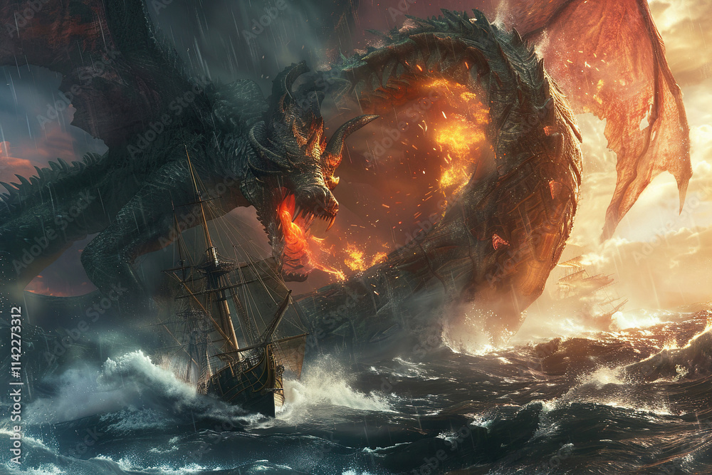 Terrifying scary sea monster in dark depths of deep ocean Terrifying scary sea monster in dark depths of deep ocean